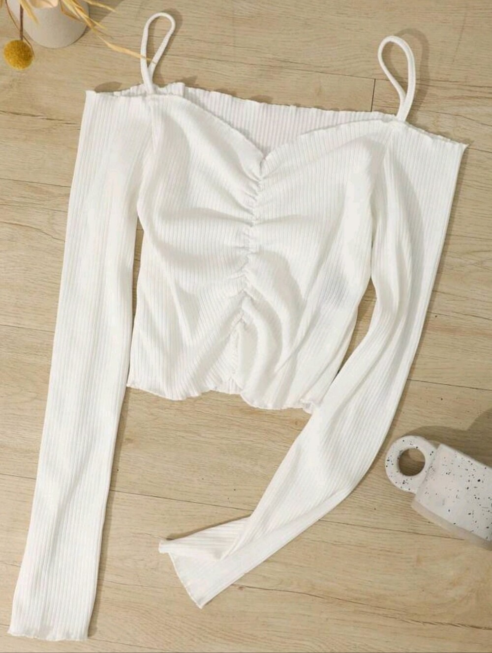 DAZY Ruched Off-Shoulder Ribbed Top - Picture 8 of 9